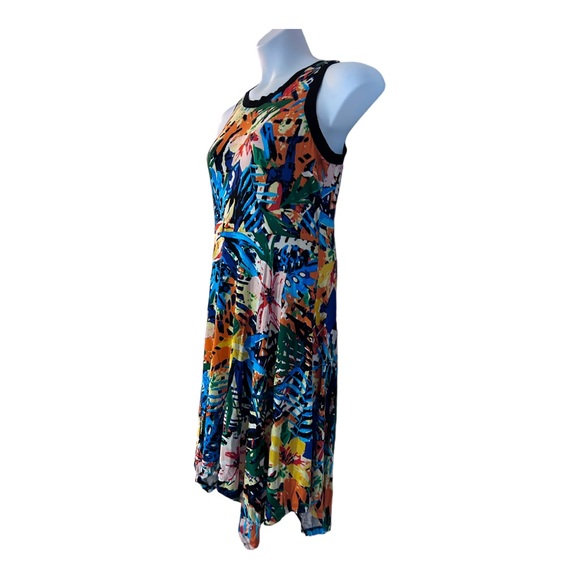 Midnight Velvet T-Shirt Knit Colorful Tropical Floral Lettuce Hem Tank Dress - Picture 6 of 12